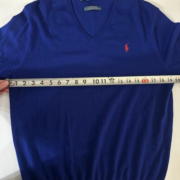 Polo Ralph Lauren Royal Blue, Custom Fit, Wool, Light Weight, V-Neck Sweater- M - Picture 5 of 7